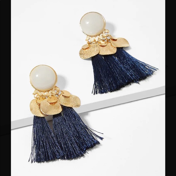 LAST SET SALE Gold + Navy Tassel Earrings - Picture 3 of 4